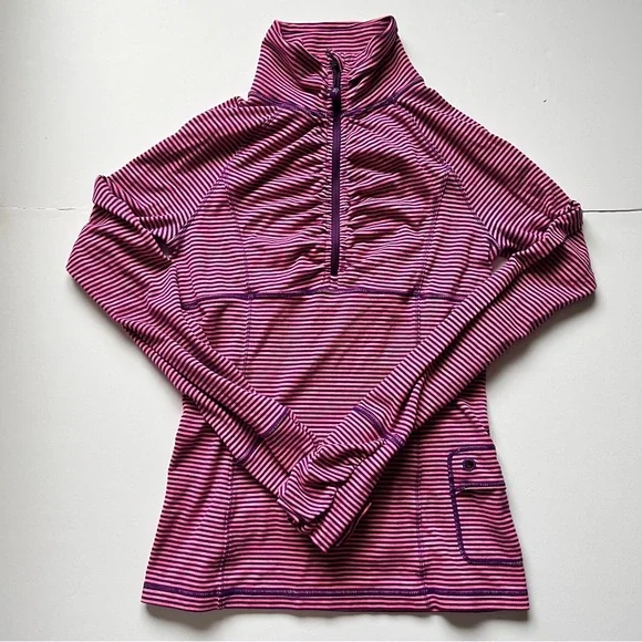 Ivivva Run Your Heart Out Pullover 1/2 Zip Pink Purple Surge MVP Stripe Sz 12 - Picture 2 of 12